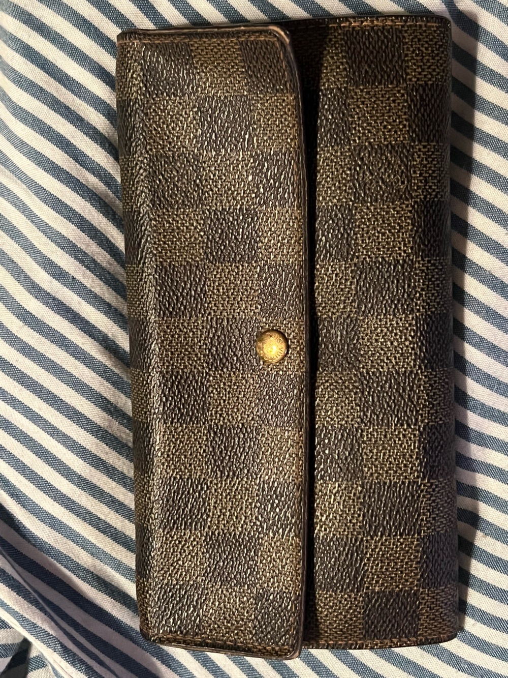 Louis Vuitton Brown Damier Check Sarah Wallet with Gold Snap